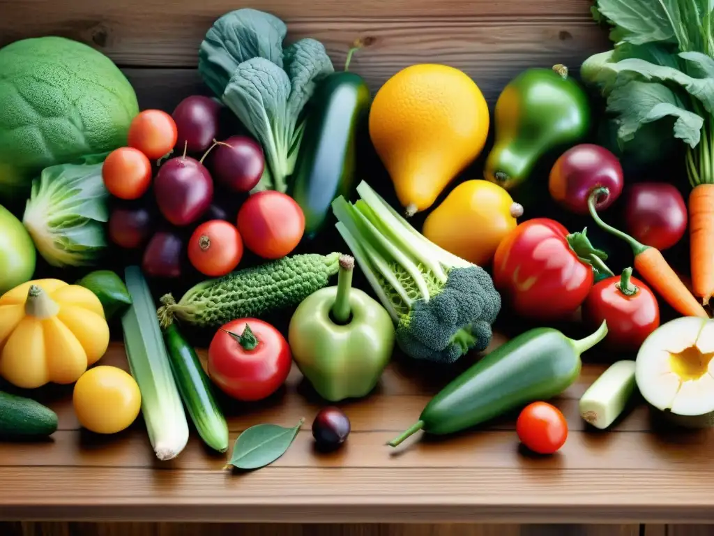 Una abundante variedad de productos orgánicos sin gluten en una mesa de madera, con colores vibrantes y texturas realistas