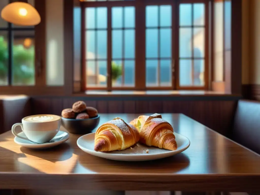 Un acogedor café en España con delicias sin gluten y café aromático en una mesa de madera