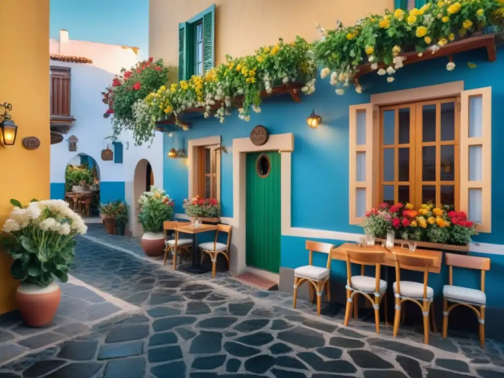 Un acogedor café en Tenerife con terraza, sillas de madera y mesas decoradas con flores frescas