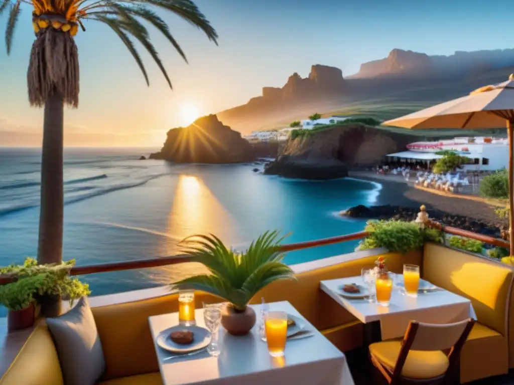 Un acogedor restaurante sin gluten en la playa de Tenerife al atardecer