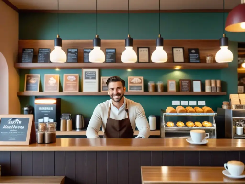 Acogedora cafetería sin gluten con historias fascinantes y ambiente acogedor, clientes variados disfrutando de pastelería y café