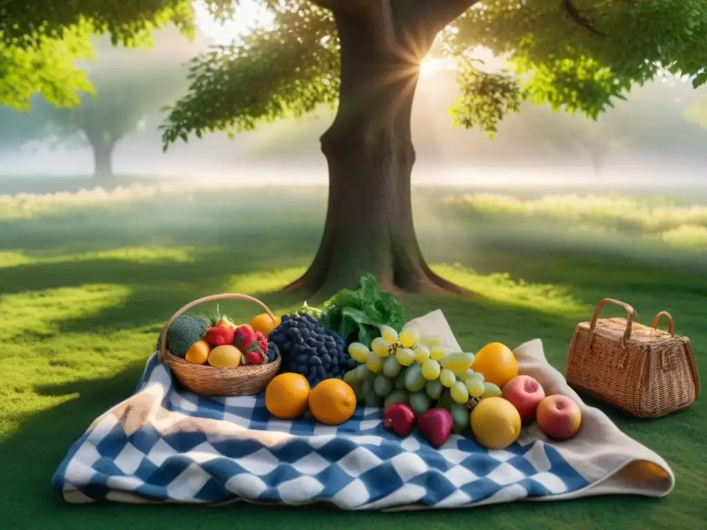 Un alegre picnic al aire libre con frutas coloridas y platos sin gluten