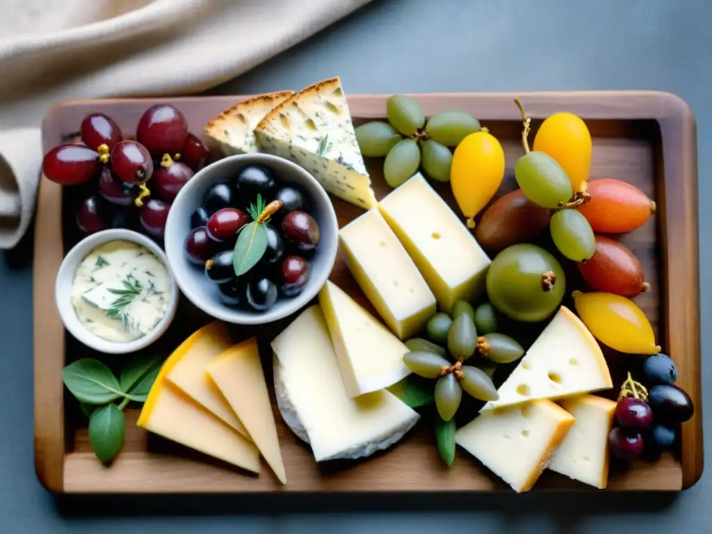 Alimentos preparados sin gluten saludables en exquisita tabla de quesos y frutas vibrantes