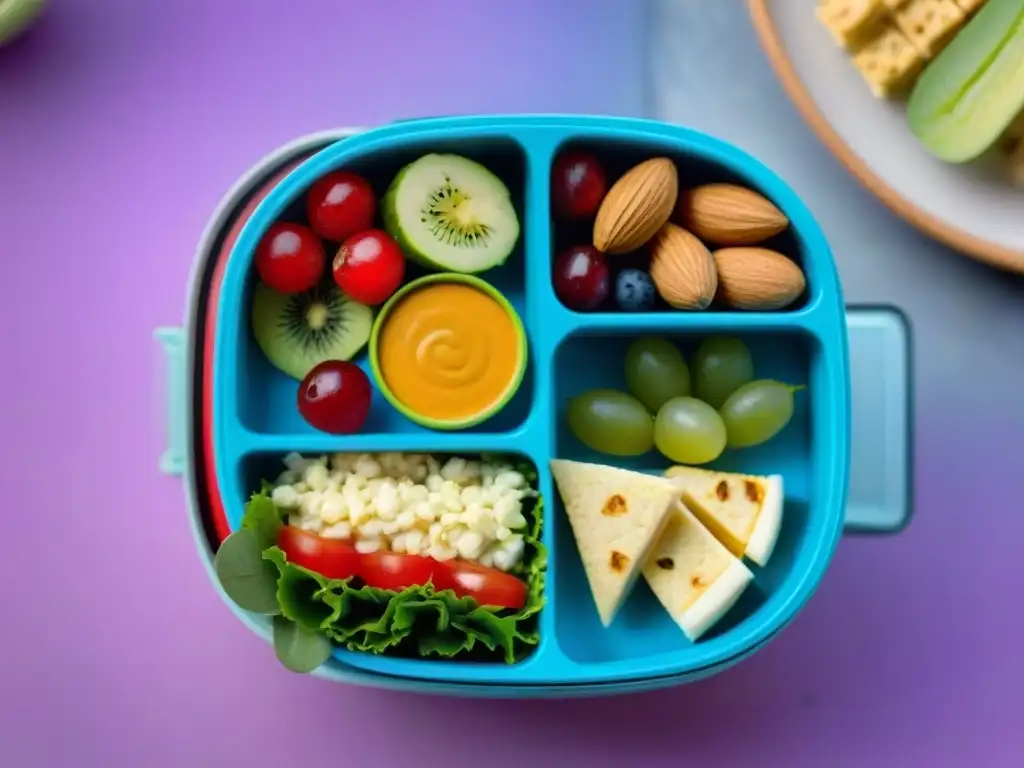 Un almuerzo escolar sin gluten divertido y colorido en una caja bento organizada y apetitosa