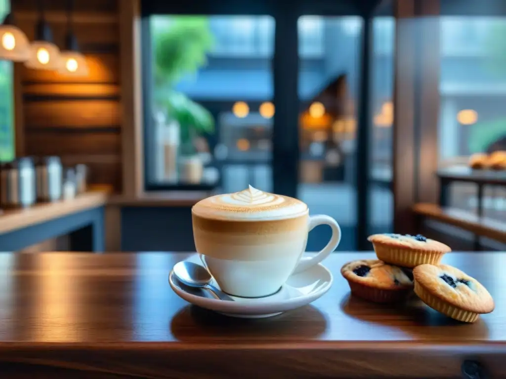 Ambiente acogedor en una cafetería con deliciosos productos sin gluten y arte en el café