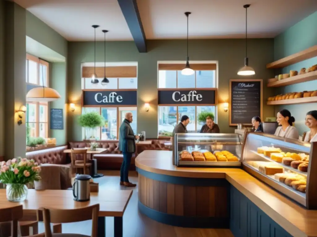 Un ambiente acogedor en una cafetería sin gluten, con clientes disfrutando de delicias y risas