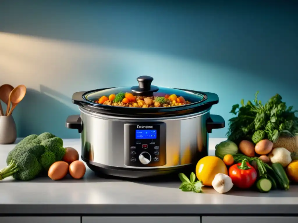 Un ambiente acogedor con un moderno slow cooker rodeado de ingredientes sin gluten