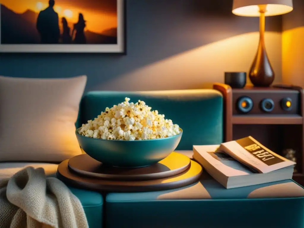 Ambiente acogedor para maratón de películas con palomitas de maíz sin gluten