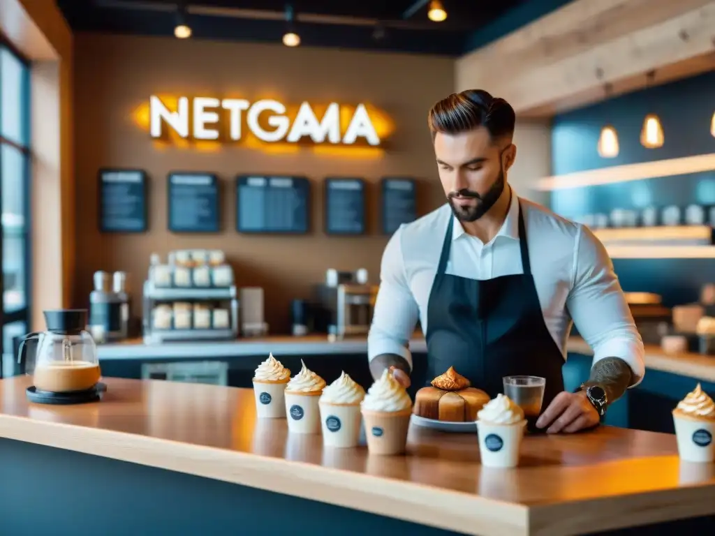 Un ambiente acogedor y vibrante en una cafetería sin gluten, con clientes disfrutando de delicias y cafés especiales