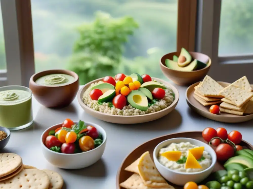 Un ambiente cálido y acogedor donde personas diversas comparten snacks rápidos sin gluten creativos en una mesa bellamente decorada