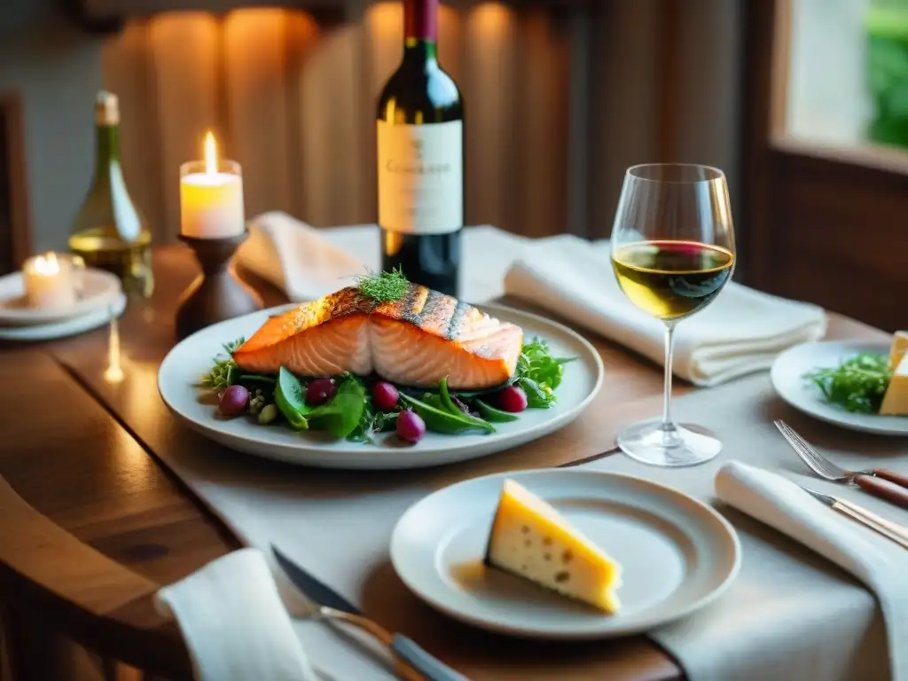 Un ambiente lujoso y acogedor para maridaje vinos sin gluten con mesa elegante y exquisitos platos