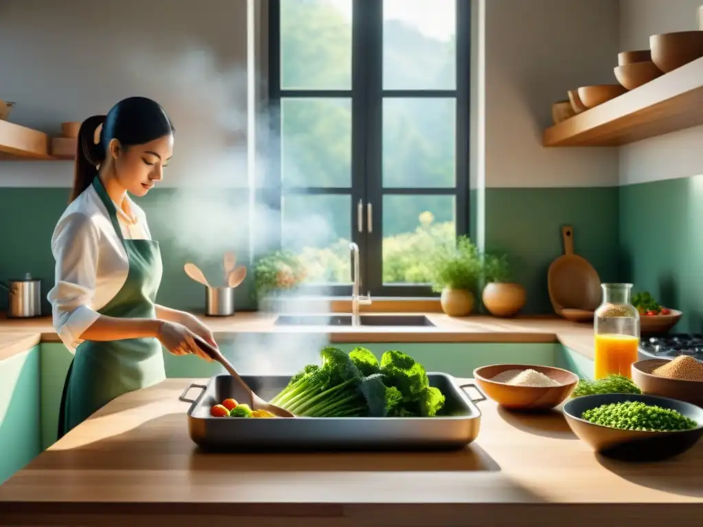 Ambiente sereno de cocina sin gluten con mindfulness