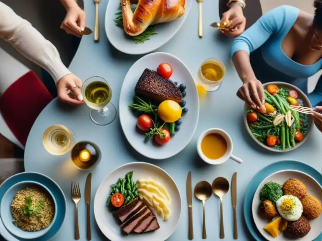 Amigos disfrutan de una comida sin gluten, resaltando los beneficios de la dieta en las relaciones personales