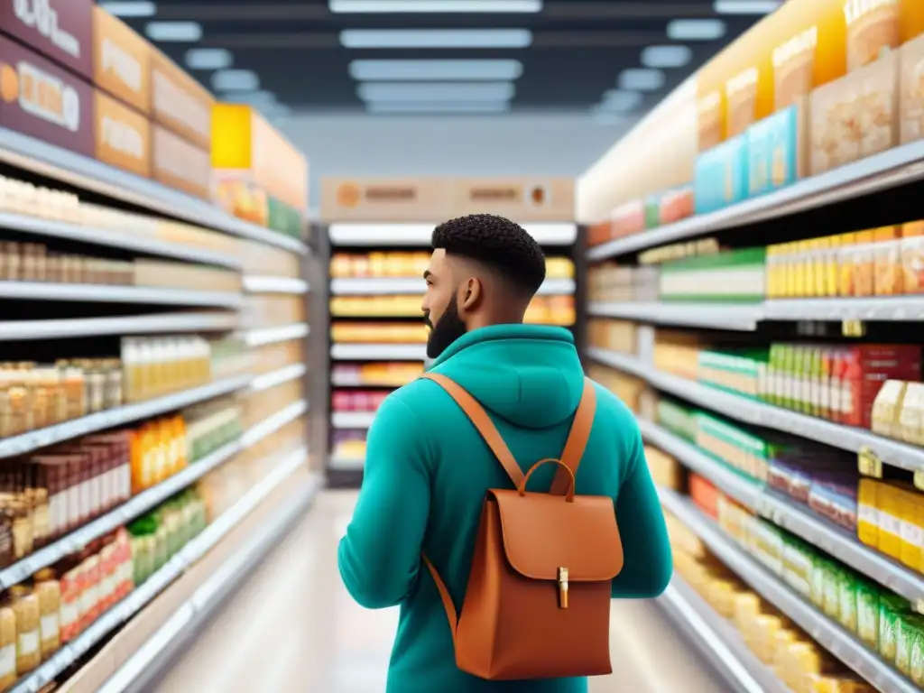 Amplia selección de marcas sin gluten en supermercado con clientes felices y variados