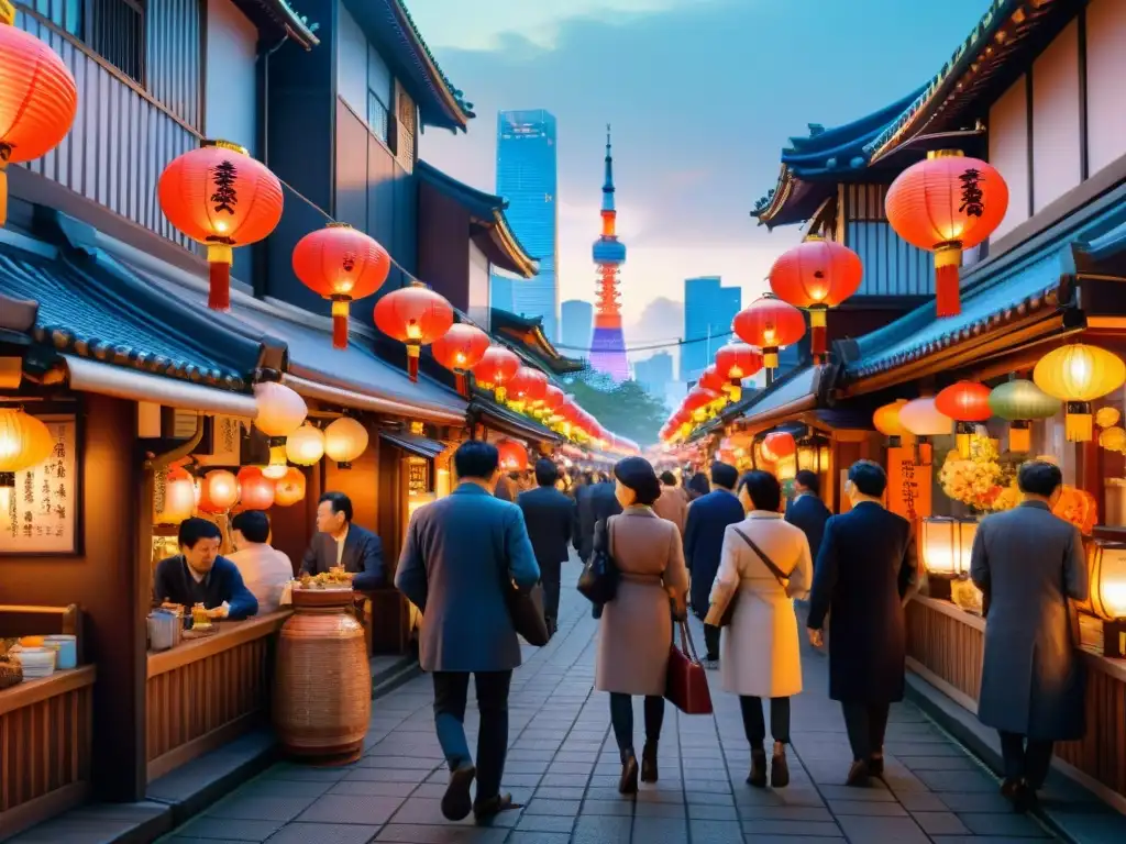 Un animado Tokio sin gluten para celíacos: encantadores cafés y restaurantes bajo las luces neón y faroles japoneses al atardecer