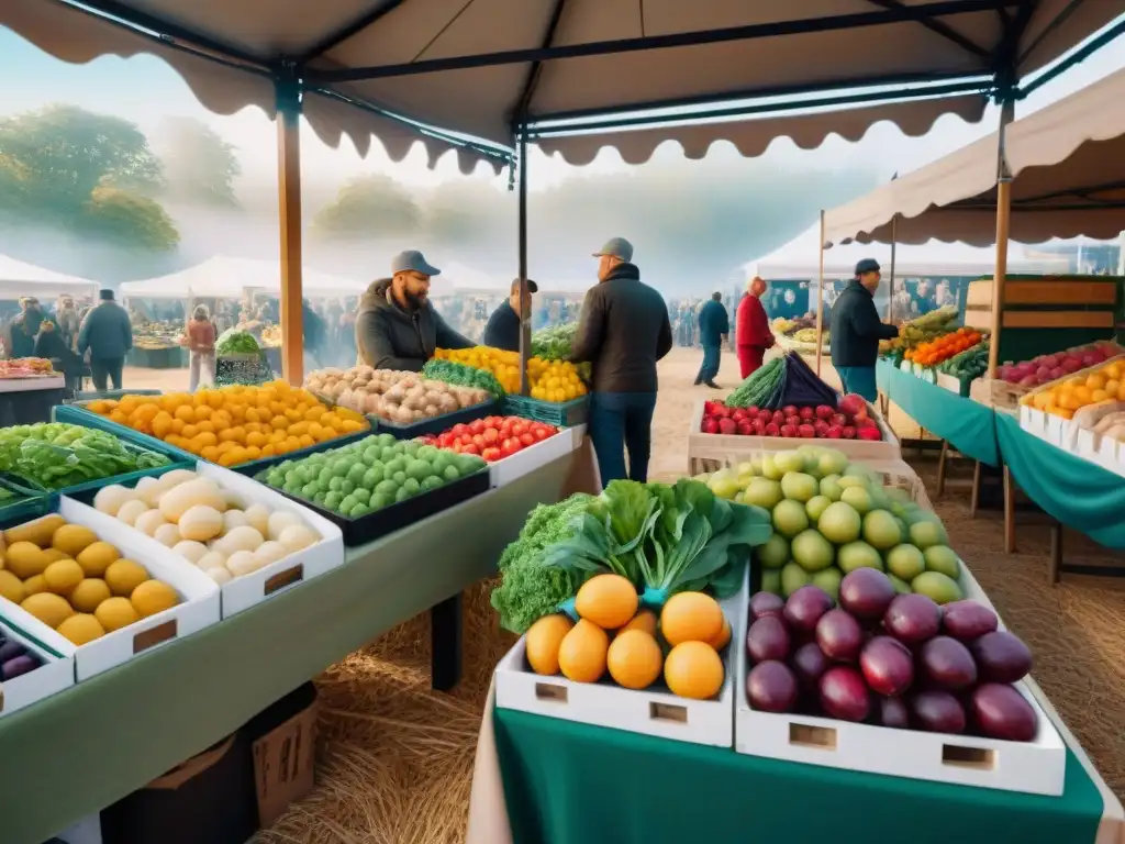 Un animado mercado de agricultores con una variedad de productos frescos y sin gluten