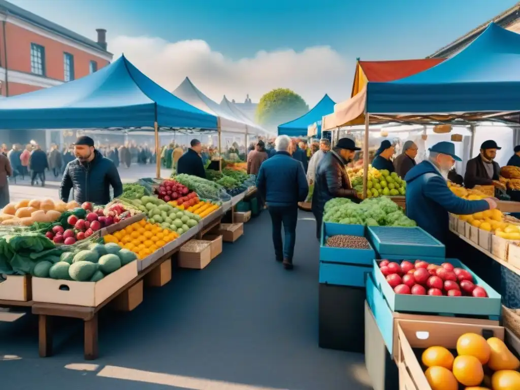 Un animado mercado al aire libre con opciones de comida vegana sin gluten