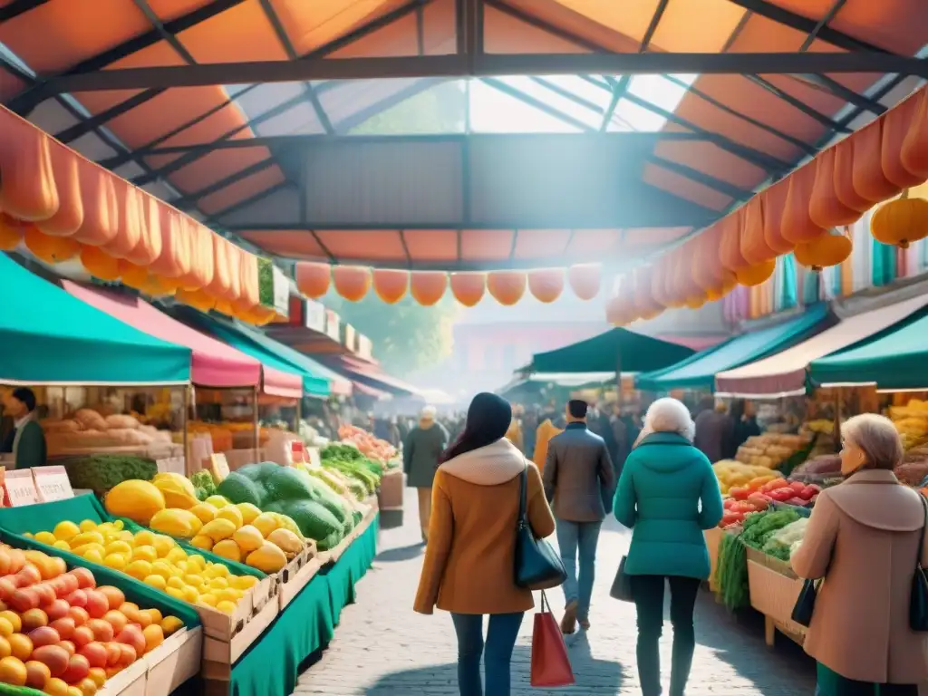 Un animado mercado lleno de coloridos puestos ofrece ofertas en productos sin gluten