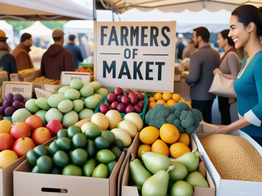 Un animado mercado con variedad de productos sin gluten y compradores