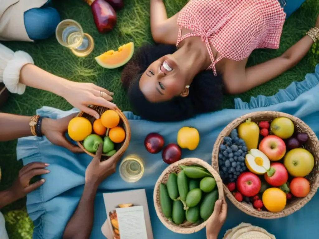 Un animado picnic al aire libre con amigos disfrutando de deliciosos platillos sin gluten, desmintiendo mitos