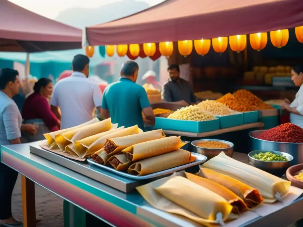 Animado puesto de mercado mexicano con recetas sin gluten México al atardecer