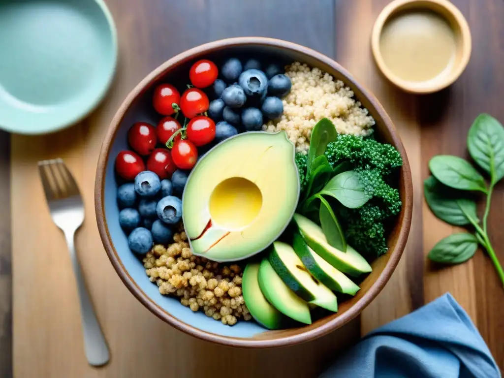 Un apetitoso Buddha bowl con superalimentos sin gluten en una presentación vibrante y colorida