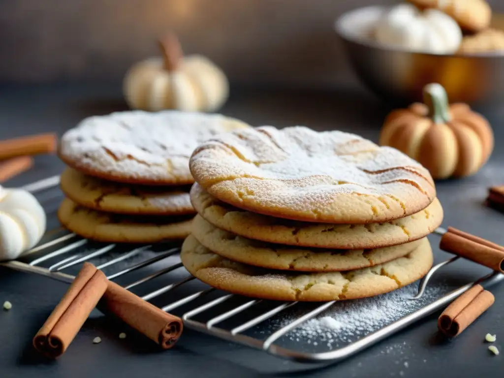 Apilado de galletas de jengibre sin gluten recién horneadas en una cocina acogedora con decoración otoñal