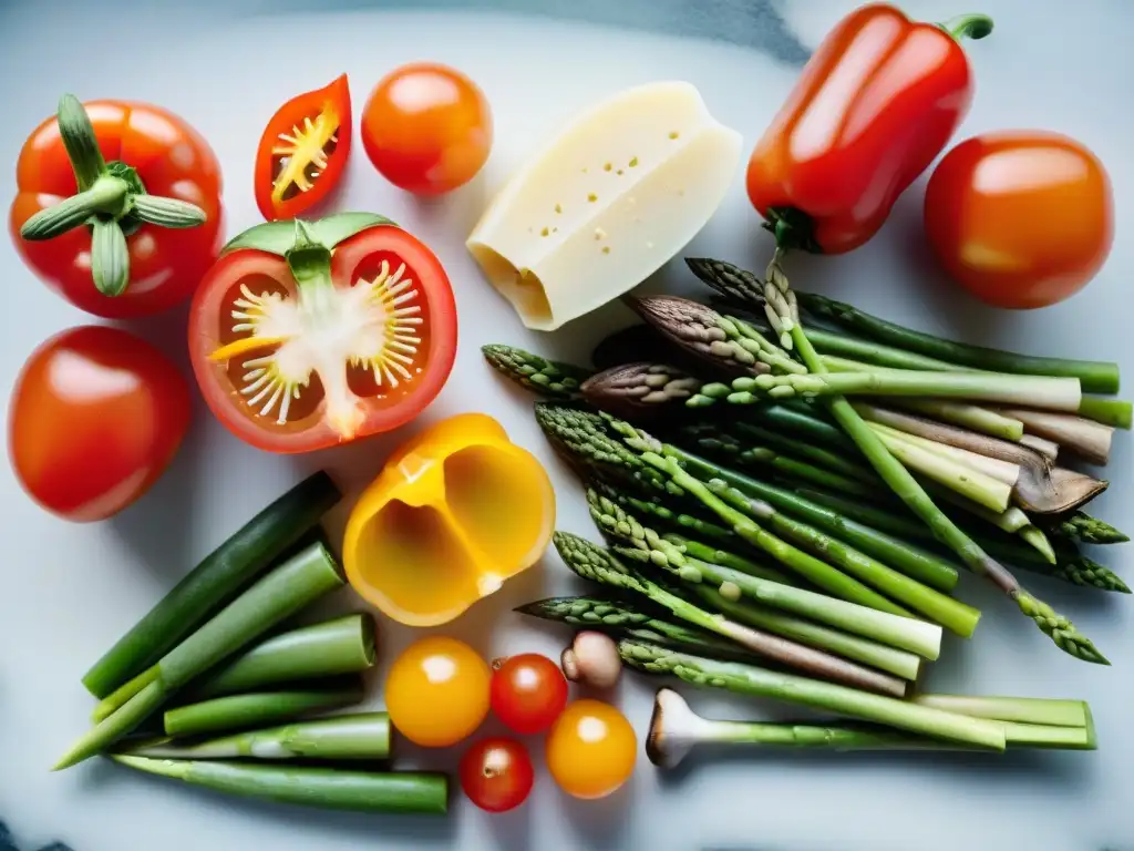 Un arcoíris de vegetales frescos listos para sousvide sin gluten ingredientes clave, prometiendo un festín delicioso