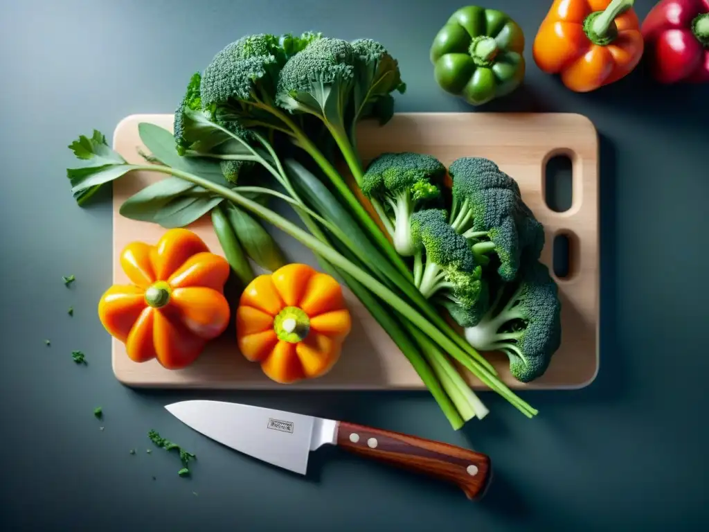 Un arcoíris de verduras frescas sobre tabla de cortar, perfecto para recetas sin gluten con arroz