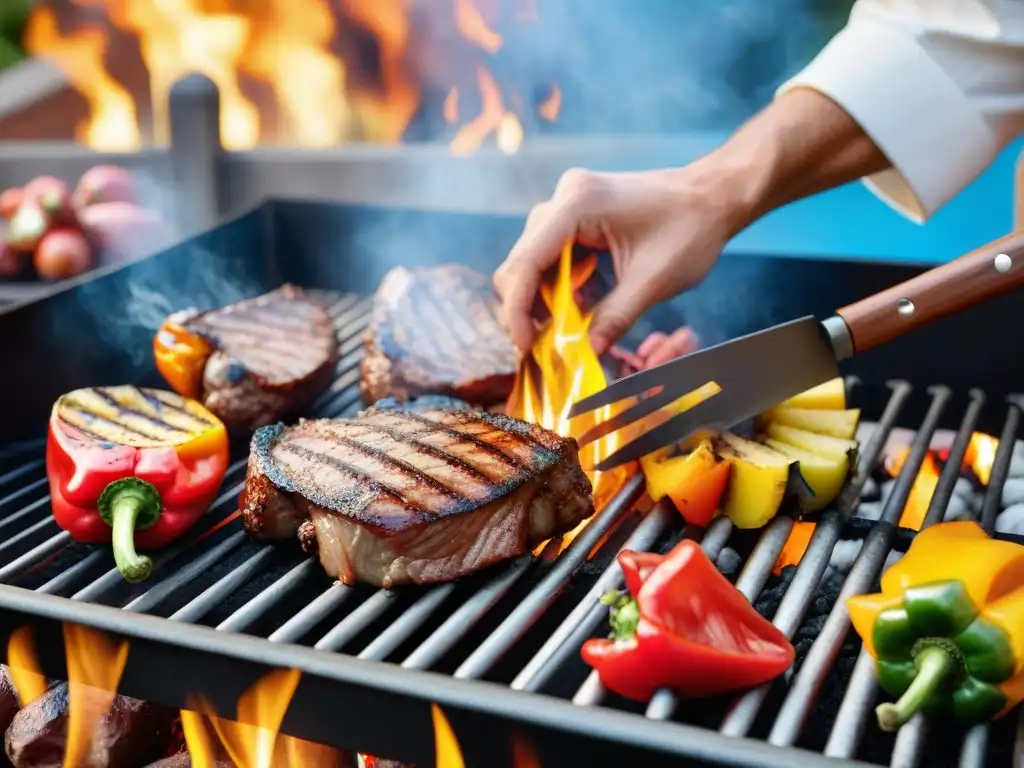 Delicioso asado al aire libre con cortes de carne marinados Un asado latino sin gluten delicioso: carnes, vegetales y piña a la parrilla con un toque festivo al aire libre