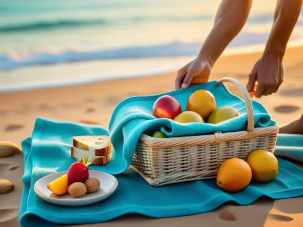 Un atardecer relajante en la playa mediterránea con destinos sin gluten, pareja paseando