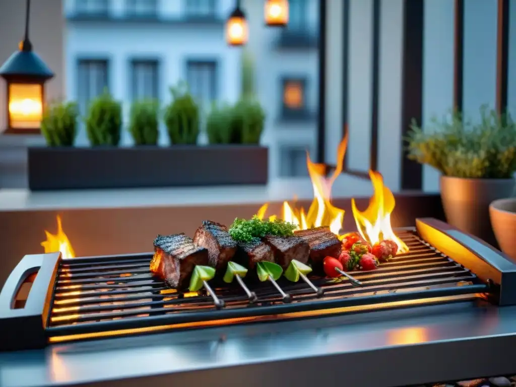 Una atmósfera acogedora en un balcón de apartamento convertido en estación de parrilla al aire libre, con cocina sin gluten en apartamento