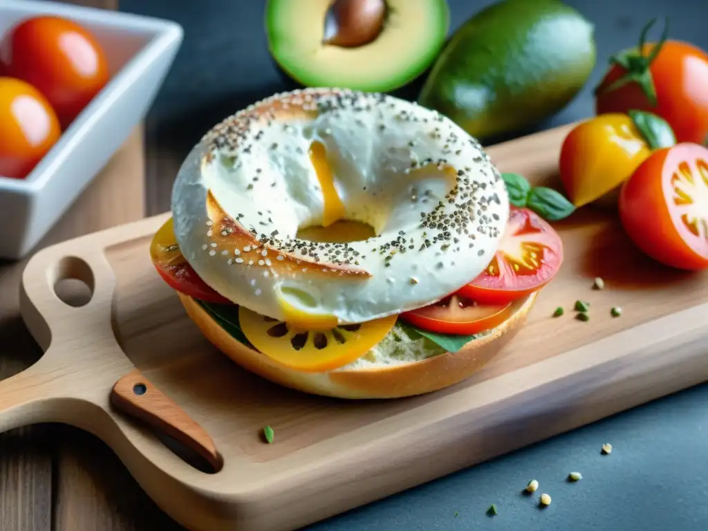 Un bagel sin gluten recién horneado con ingredientes frescos