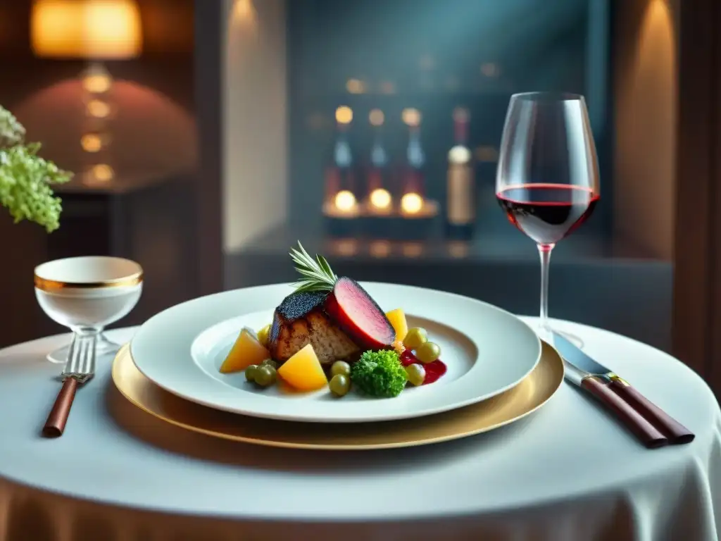 Un banquete elegante con maridaje vinos sin gluten innovadores en una mesa exquisitamente preparada