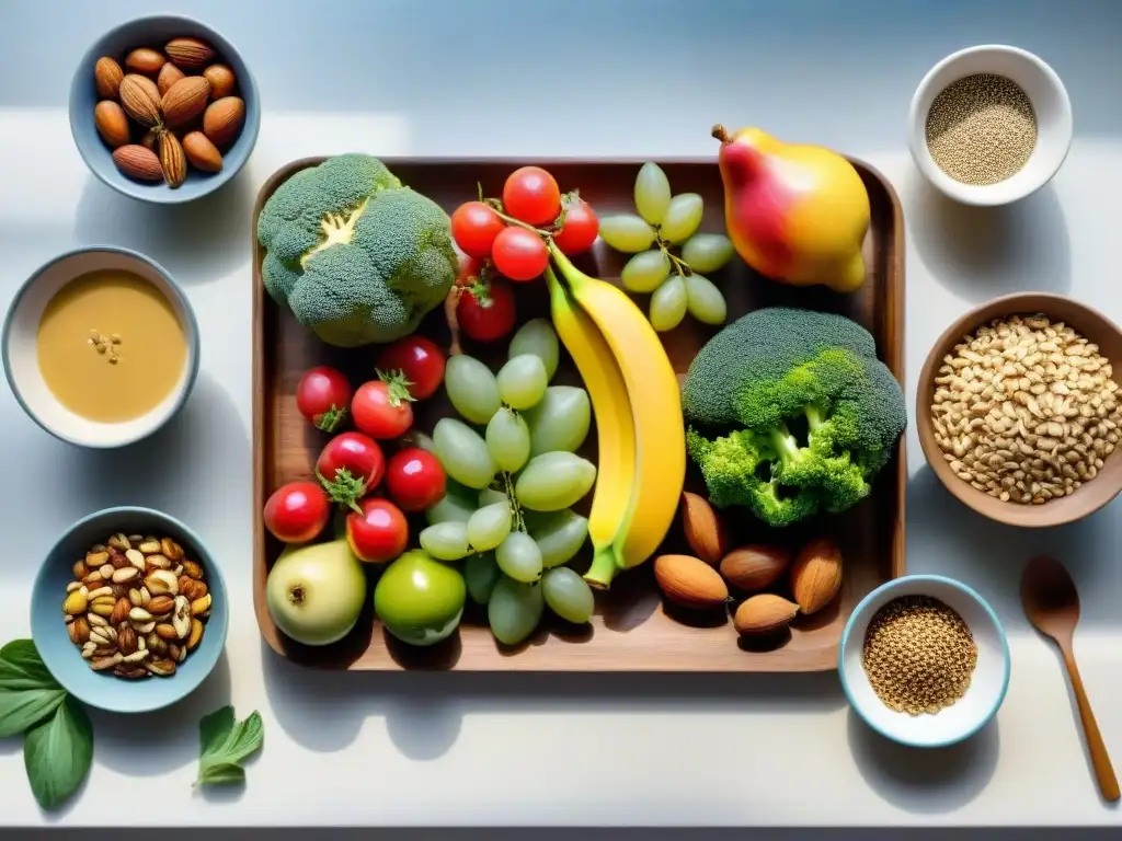 Un banquete Paleo sin gluten en mesa de madera, con frutas, verduras y proteínas frescas