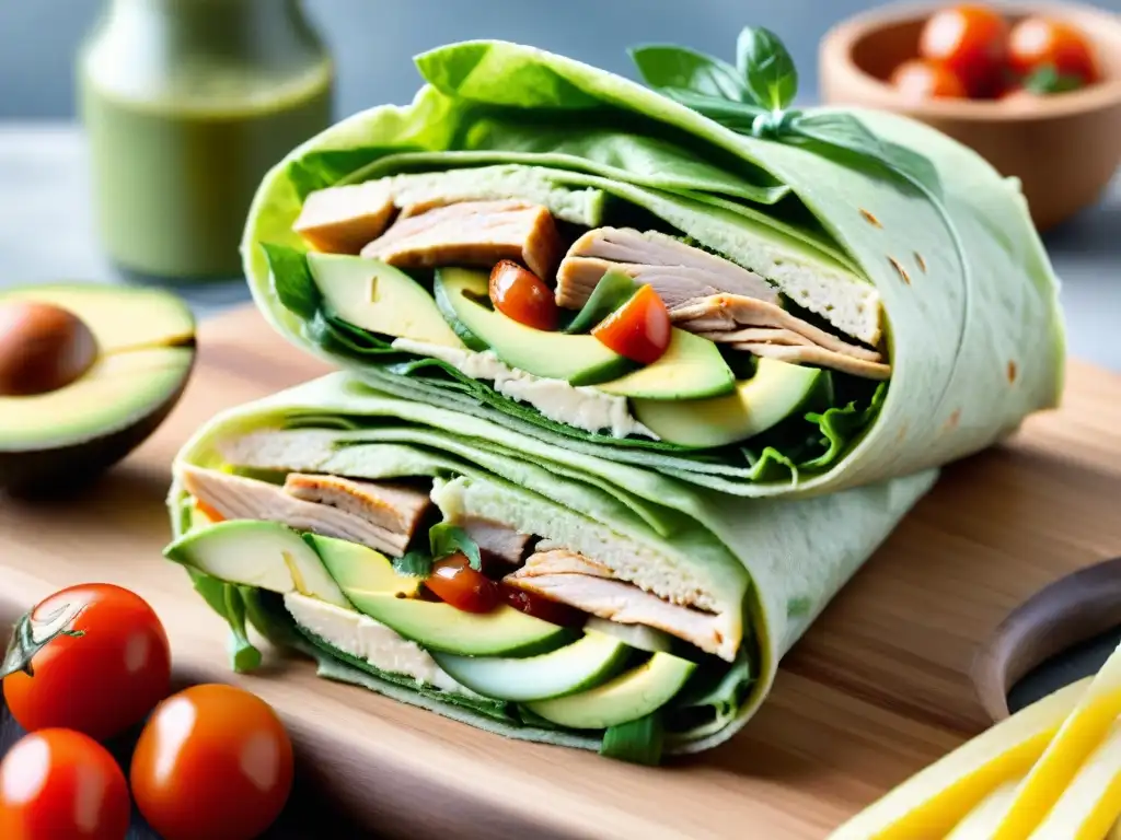 Un bodegón vibrante de ingredientes para wraps sin gluten, destacando frescura y color