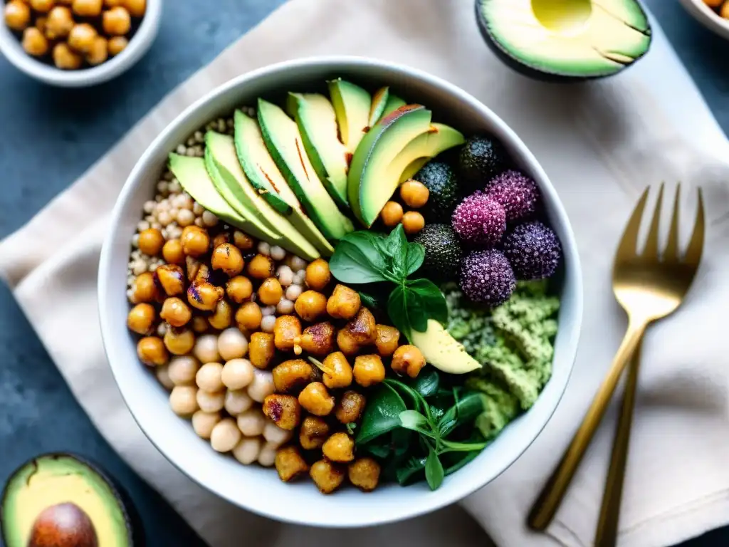 Deliciosa ensalada de quinua y vegetales con tahini Un bol vibrante con ingredientes sin gluten, texturas y sabores únicos