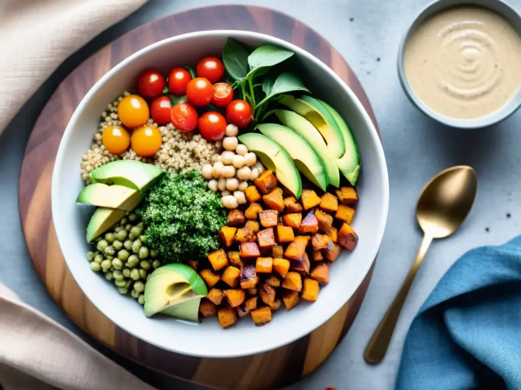 Un bowl vibrante y colorido con ingredientes frescos, listo para un almuerzo sin gluten