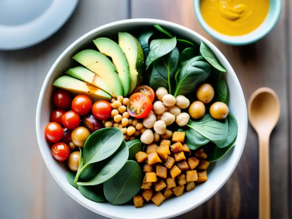 Un Buddha bowl colorido y apetitoso con ingredientes sin gluten, transmitiendo calma y bienestar en la dieta