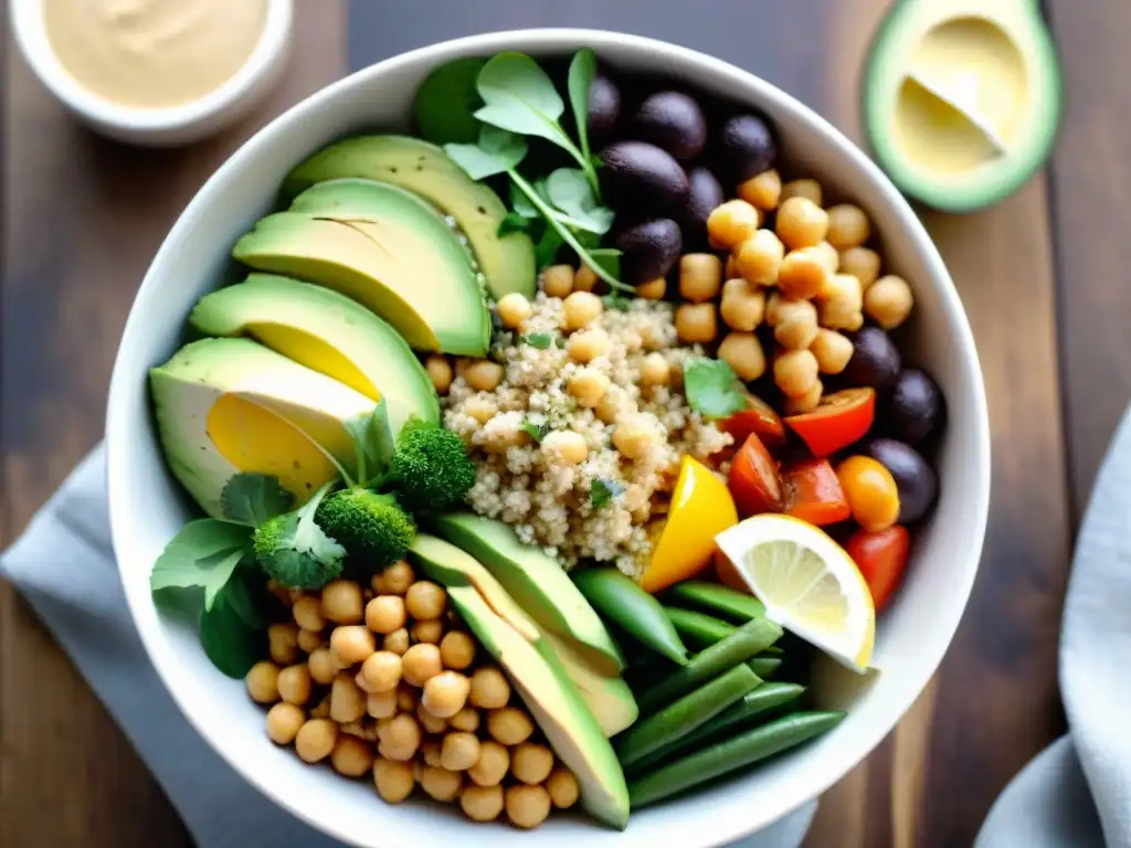 Un Buddha bowl vibrante y colorido con ingredientes veganos sin gluten, ideal para recetas fáciles