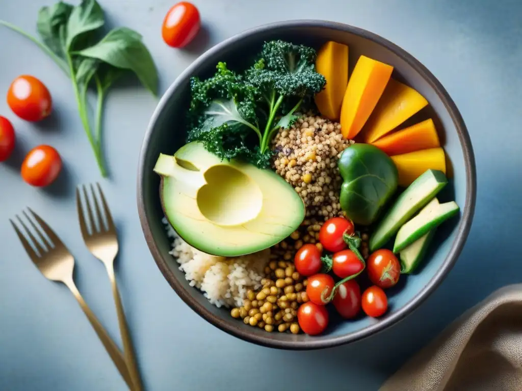 Un Buddha bowl vibrante y colorido con ingredientes sin gluten, creando una escena apetitosa