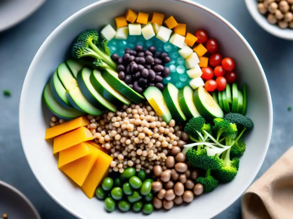 Un Buddha bowl vibrante y colorido con trigo sarraceno, ¡recetas sin gluten trigo sarraceno!