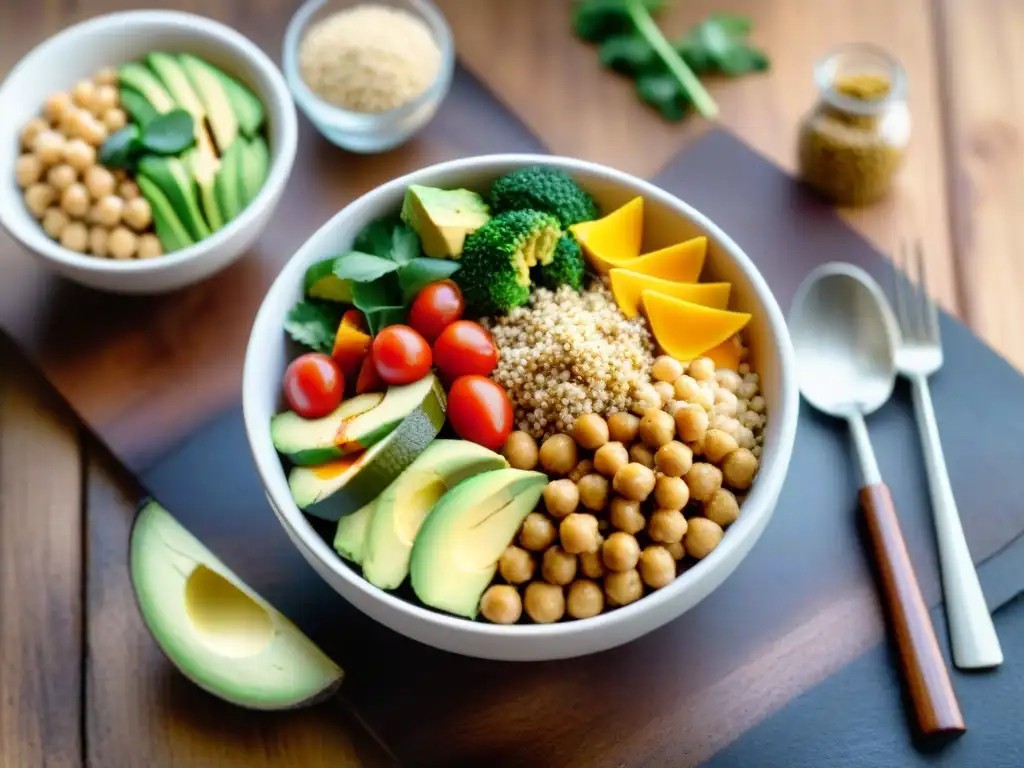 Un Buddha bowl vibrante y colorido con ingredientes saludables sin gluten, perfecto para recetas innovadoras sin gluten