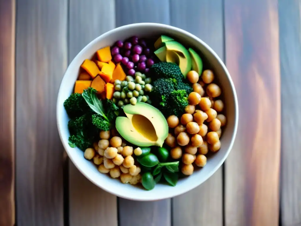 Un Buddha bowl vibrante y colorido con alimentos veganos y sin gluten, Nutrición vegana sin gluten completa