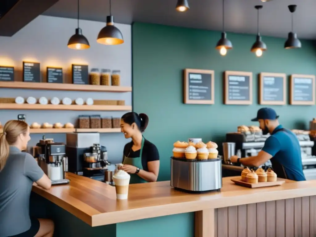 Un bullicioso café con clientes disfrutando de delicias sin gluten en Revolution Coffee, Mejor cafetería sin gluten 2021