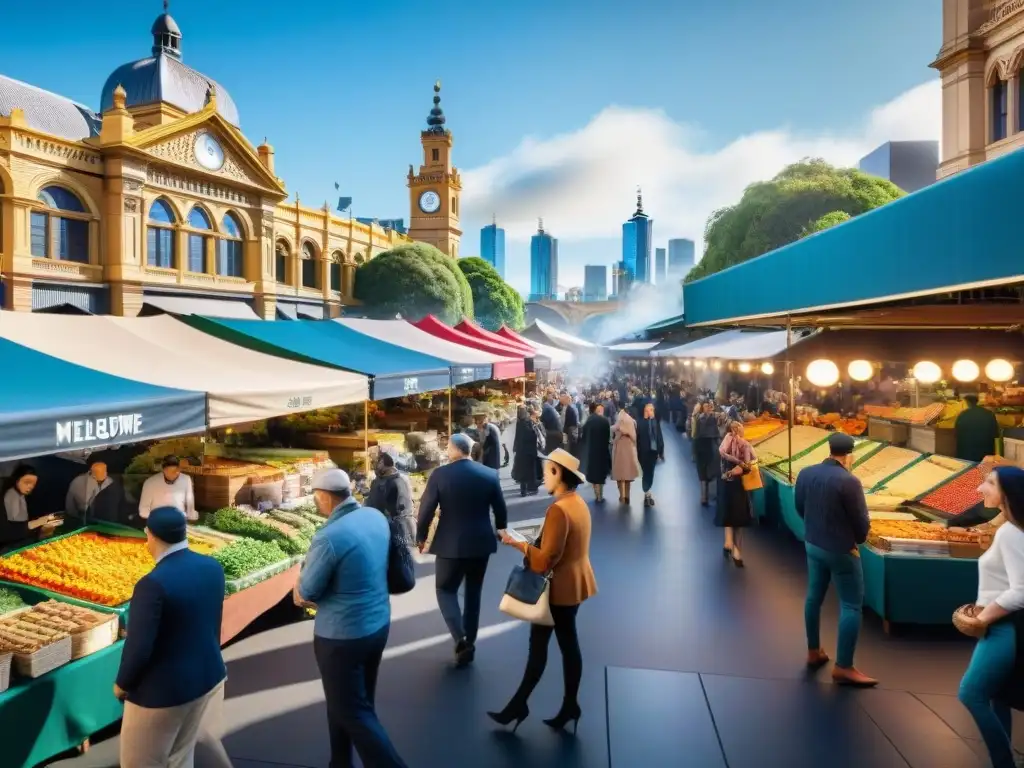 Un bullicioso mercado gastronómico al aire libre en Melbourne, Australia, un destino sin gluten para viajeros