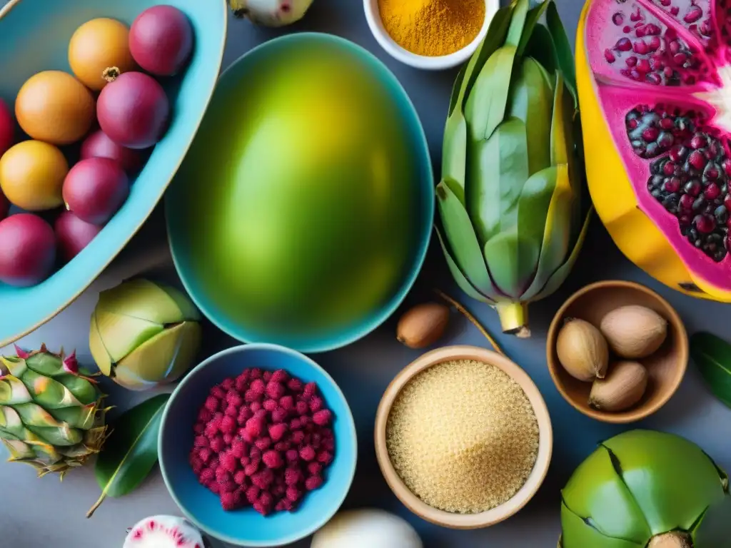 Un bullicioso mercado lleno de ingredientes exóticos para cocina sin gluten