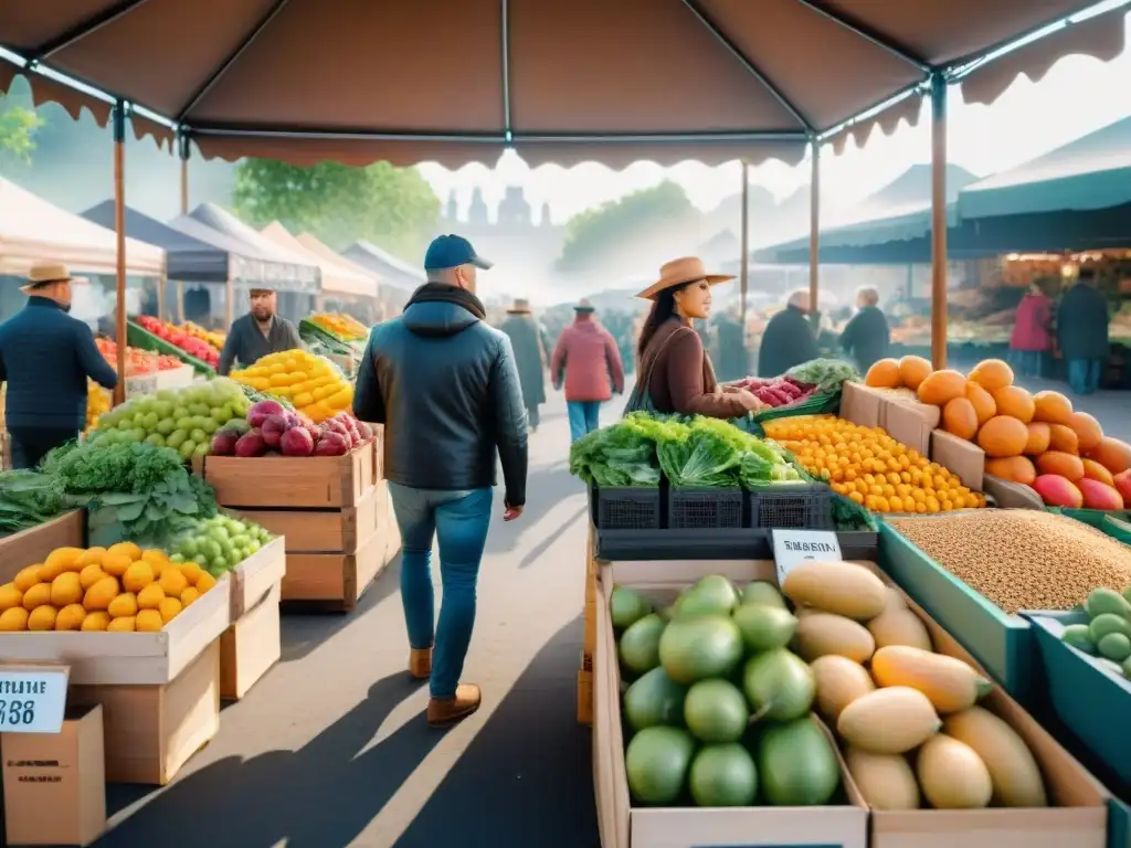 Un bullicioso mercado agrícola con productos frescos y coloridos, perfecto para el estilo de vida Paleo sin gluten