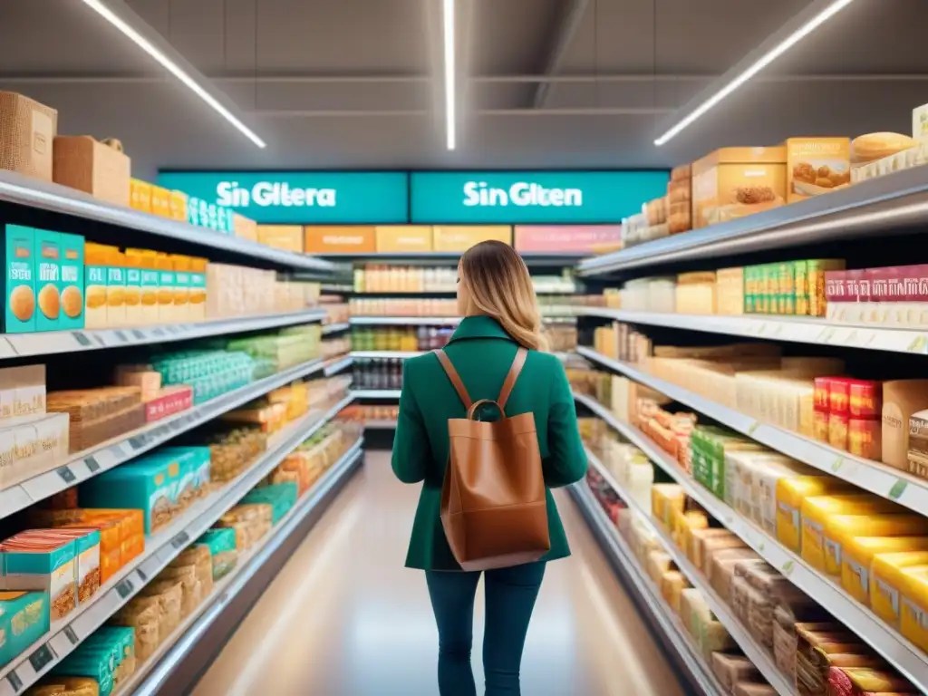 Un bullicioso pasillo de supermercado con productos sin gluten