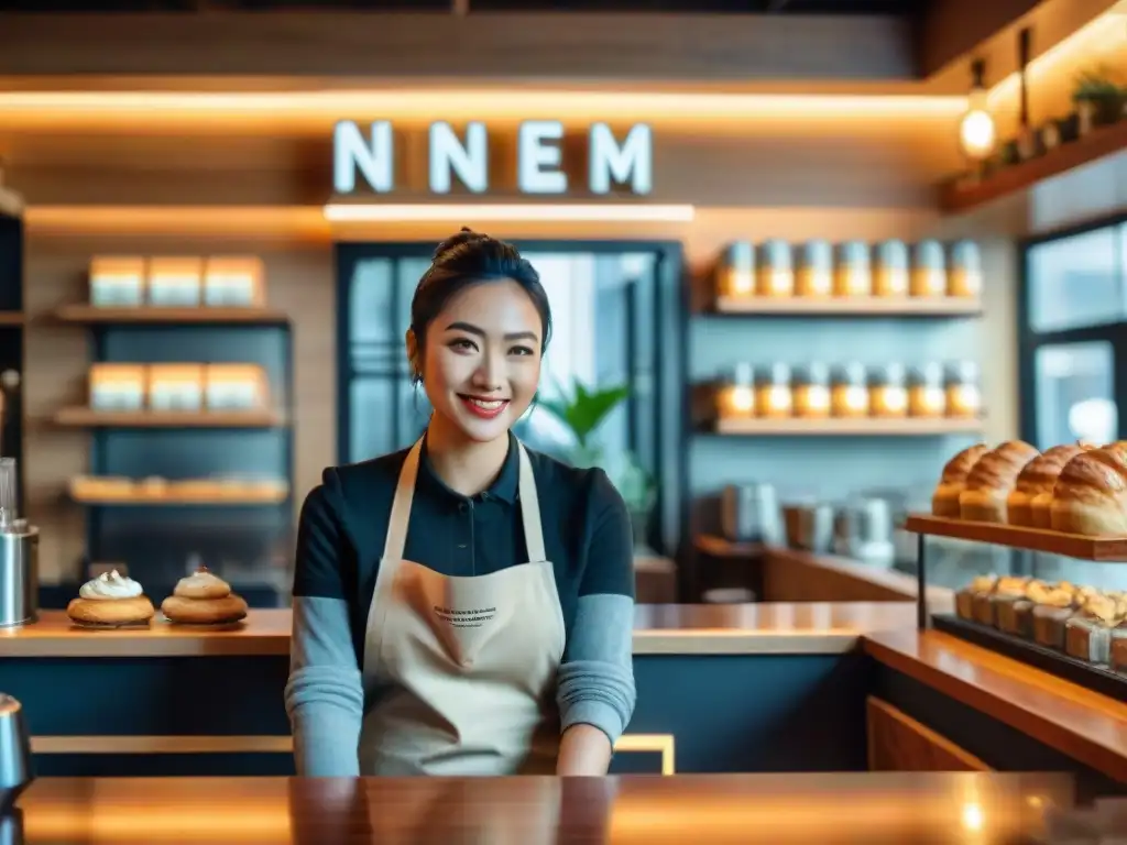 Un café acogedor y chic sin gluten, donde los clientes disfrutan de pastelería y bebidas